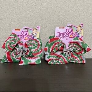 JoJo Siwa Hair Bows Christmas Green Red Tie Dye Rhinestone Bow Detail Holiday